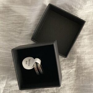 Ring Stainless Steel Black & Silvertone Women or Men Size 7-3/4 mm 18 New *Flaw